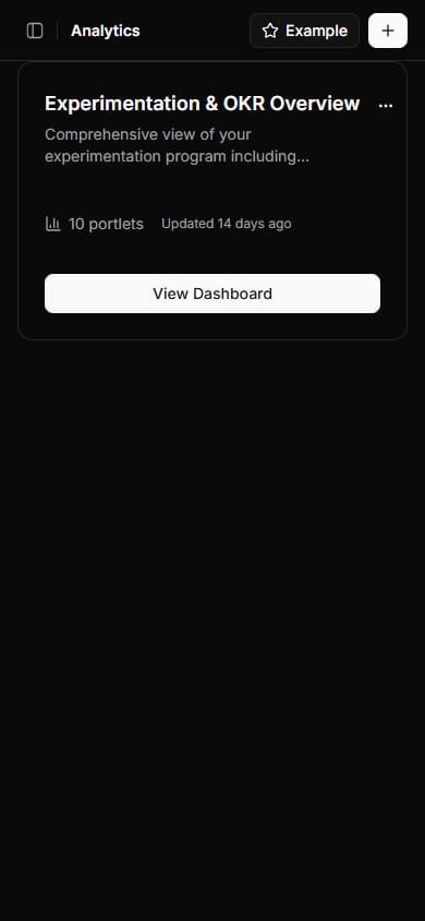 Analytics overview showing list of available dashboards and reports