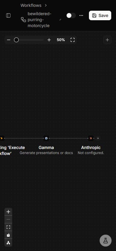 Visual workflow editor with drag-and-drop nodes for building automation sequences