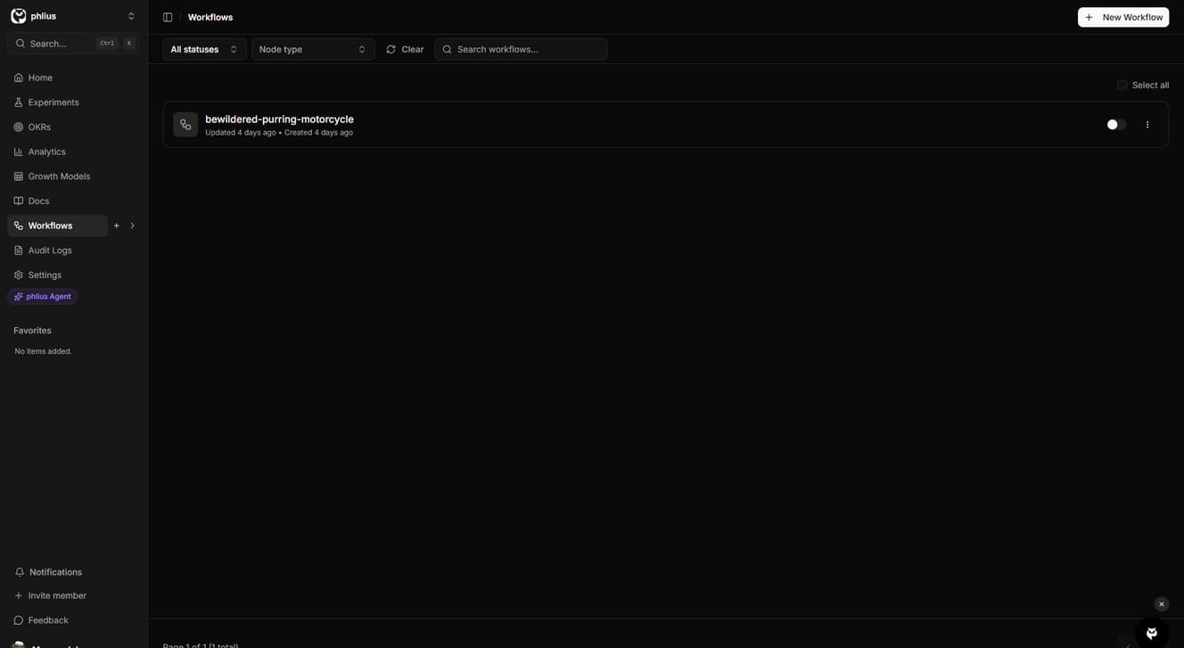 Visual workflow editor with drag-and-drop nodes for building automation sequences