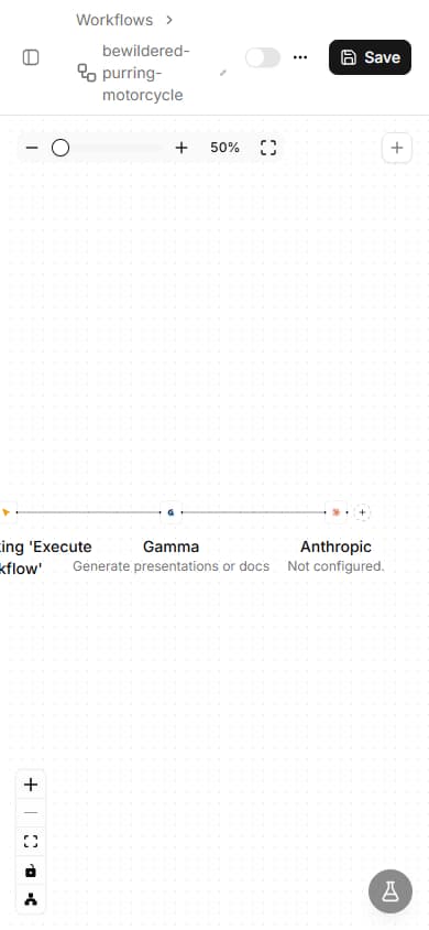 Visual workflow editor with drag-and-drop nodes for building automation sequences